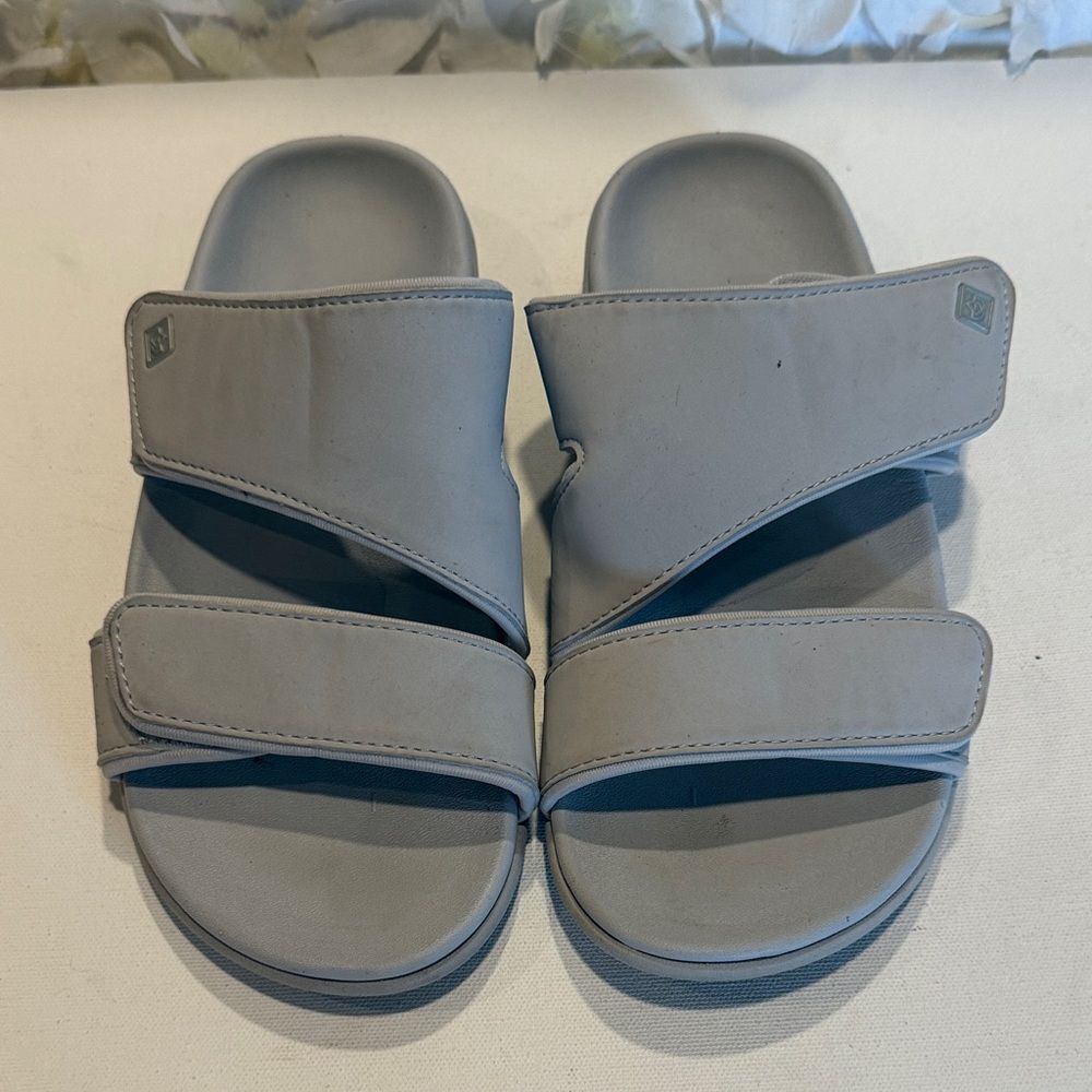 Light Gray Women's Slide Sandals with Adjustable Straps